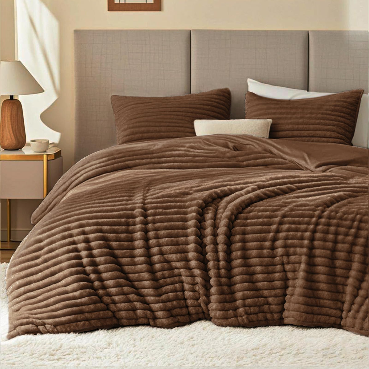 EXQ Home Fluffy Comforter Set Queen Size,3 Pieces Bed Set,Black