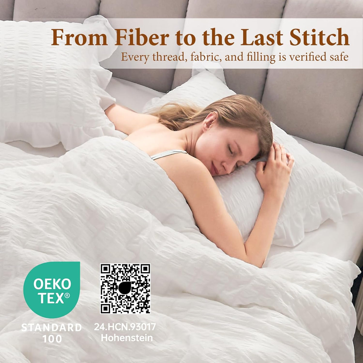 JOLLYVOGUE White Comforters Queen Size, 3 Pieces Ruffle Seersucker Queen Comforter Set for All Season, Lightweight Soft Shabby Chic Bedding Sets for Women（1 Comforter, 2 Pillowshams）
