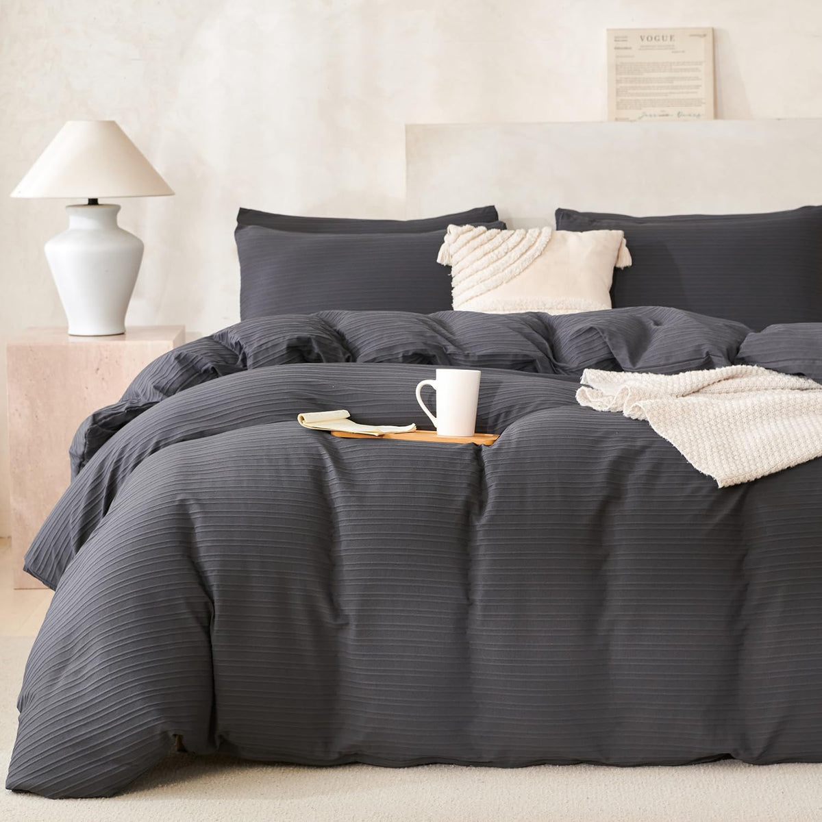 Black Grid Comforter Set Queen Soft Luxury Washed Microfiber 3 Pieces Bedding Set, White Grey Grid Pattern Comforter with 2 Pillowcases Breathable Durable Comfy