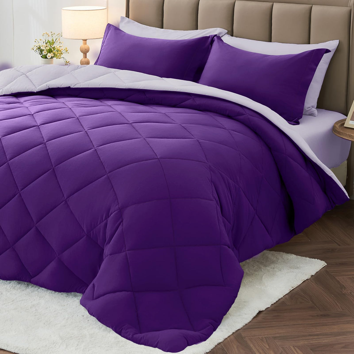 MUXHOMO 7 Pieces Queen Comforter Set, Reversible Bed in a Bag Queen Size, All Season Bedding Set with Comforter, Flat Sheet, Fitted Sheet, Pillowcases & Shams, Red & Black