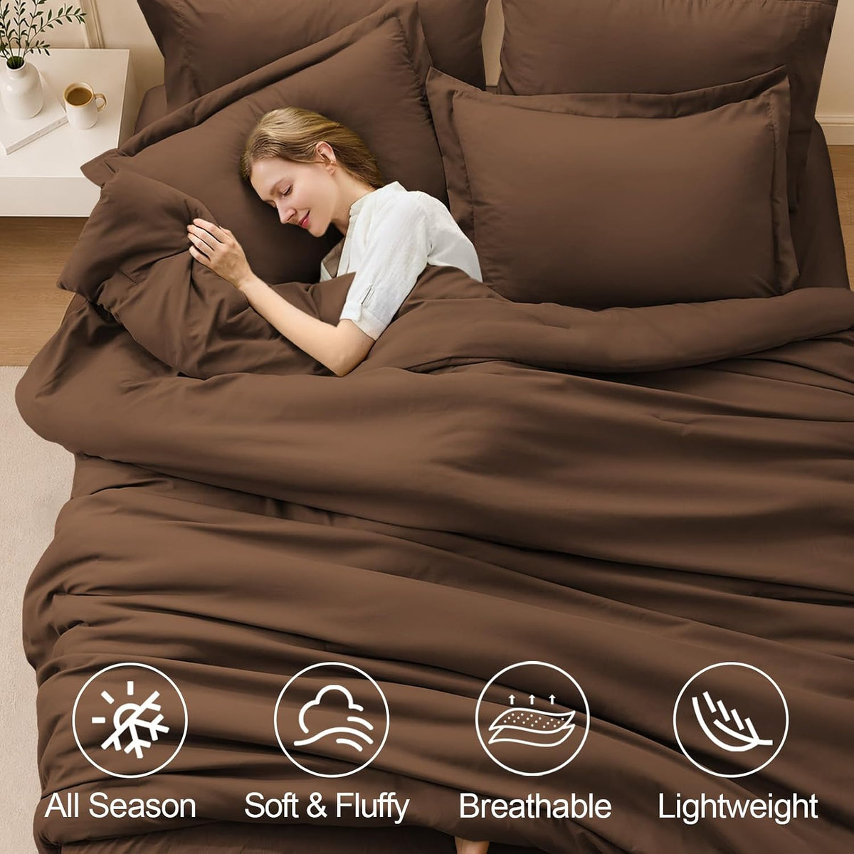 FUANNA Brown Queen Comforter Set 7 Pieces, Bed in a Bag Soft Bedding Sets