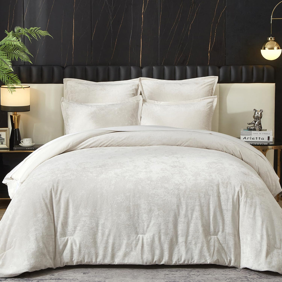 Ivellow Crushed Velvet Comforter Queen Size Green 5 Pcs Luxury Bedding Set