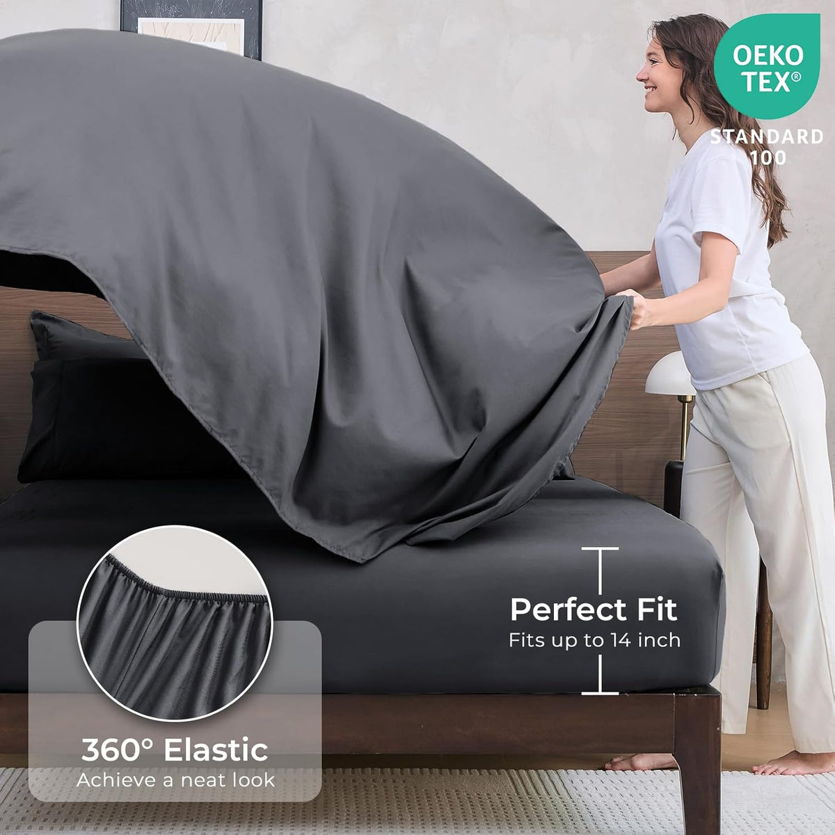 HEVUMYI 7-Piece Queen Comforter Set, Dark Grey Bed in a Bag