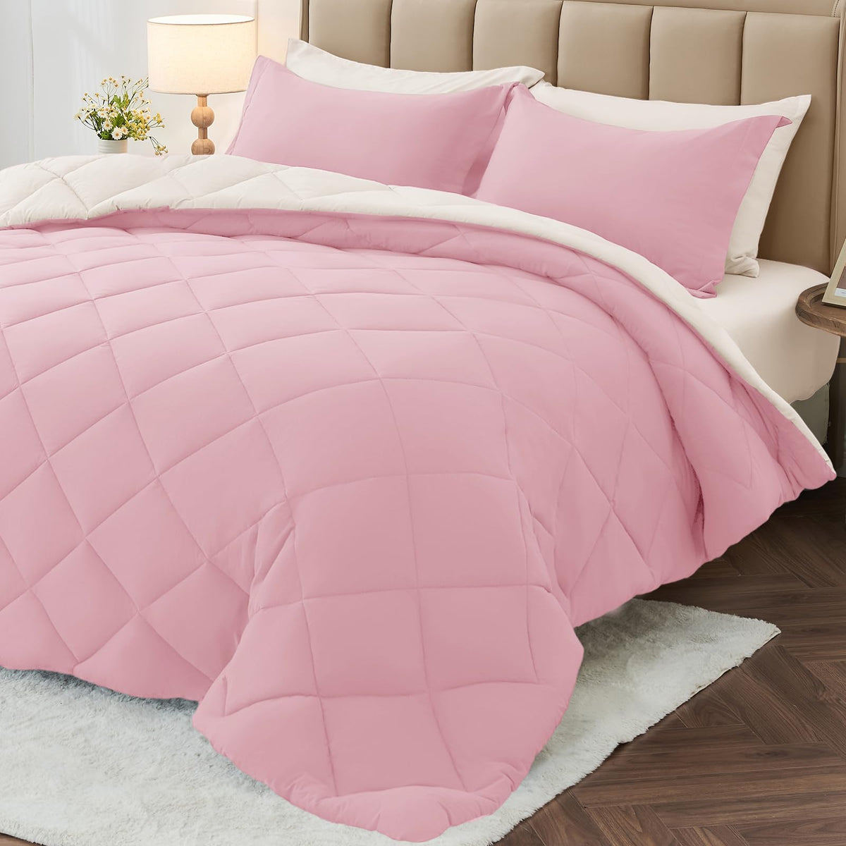MUXHOMO 7 Pieces Queen Comforter Set, Reversible Bed in a Bag Queen Size, All Season Bedding Set with Comforter, Flat Sheet, Fitted Sheet, Pillowcases & Shams, Red & Black