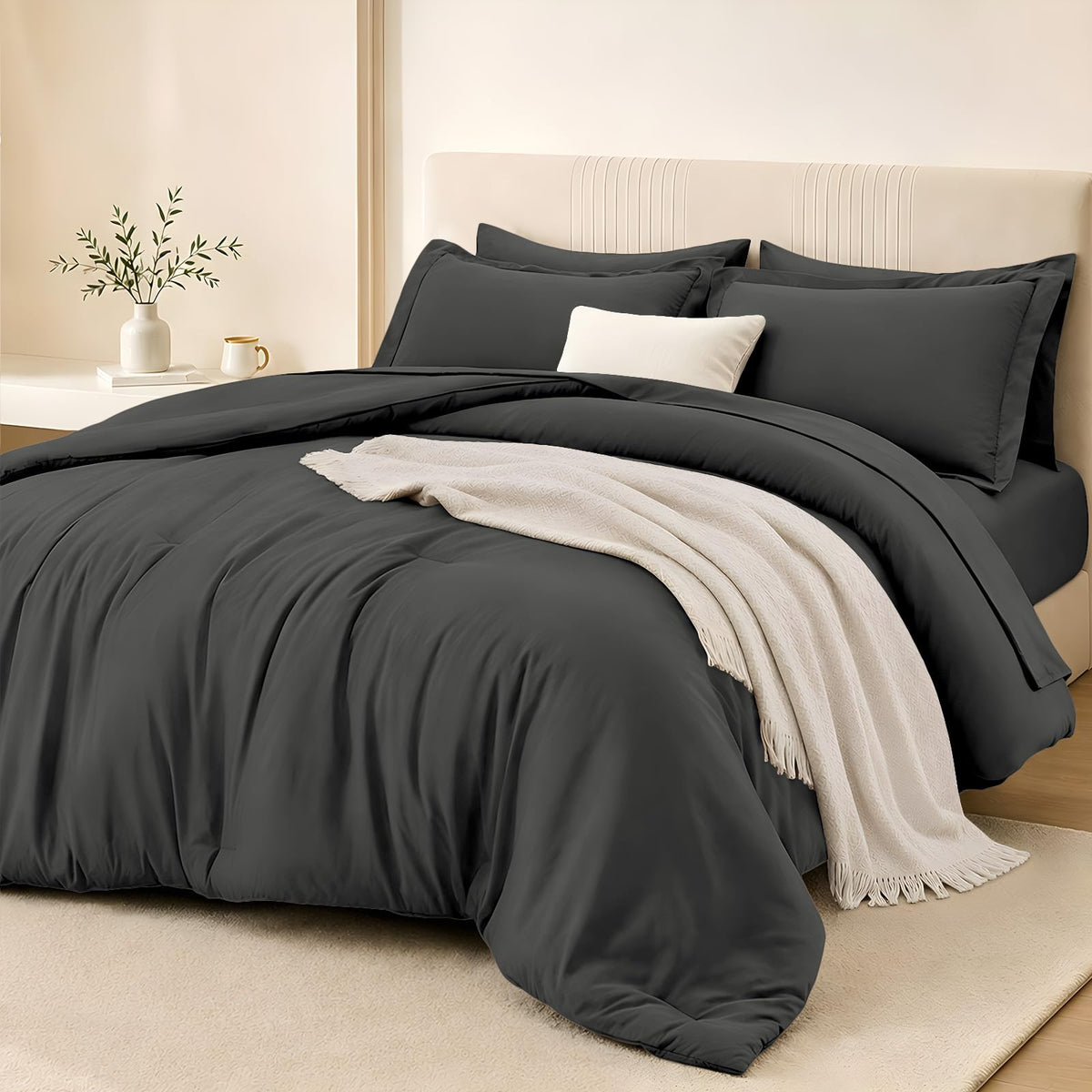 FUANNA Brown Queen Comforter Set 7 Pieces, Bed in a Bag Soft Bedding Sets