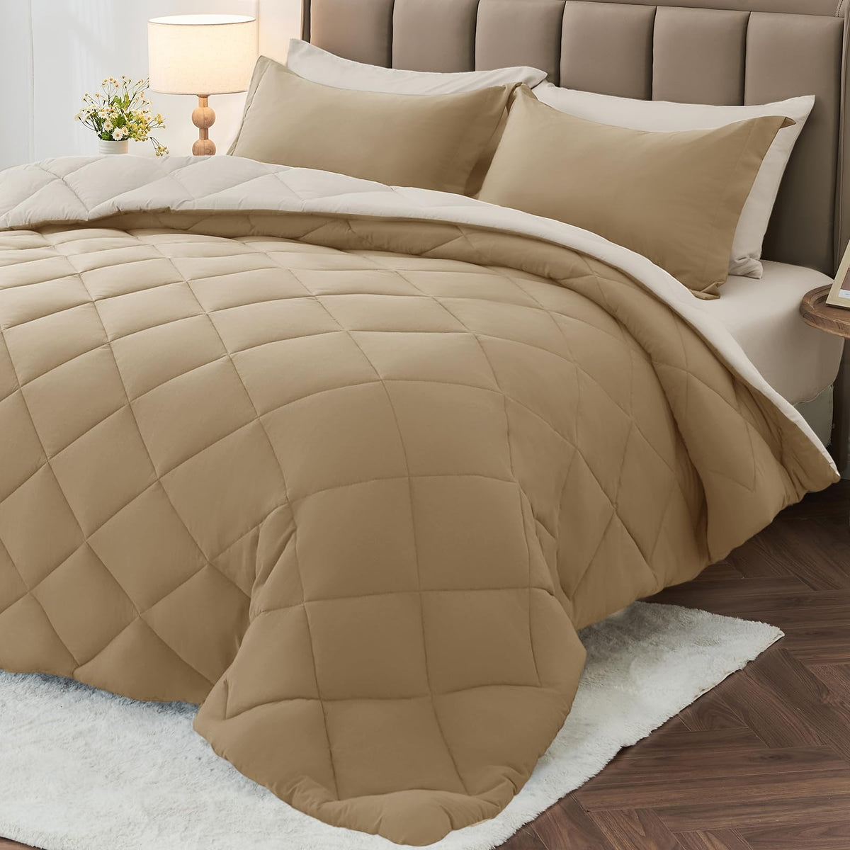 MUXHOMO 7 Pieces Queen Comforter Set, Reversible Bed in a Bag Queen Size, All Season Bedding Set with Comforter, Flat Sheet, Fitted Sheet, Pillowcases & Shams, Red & Black