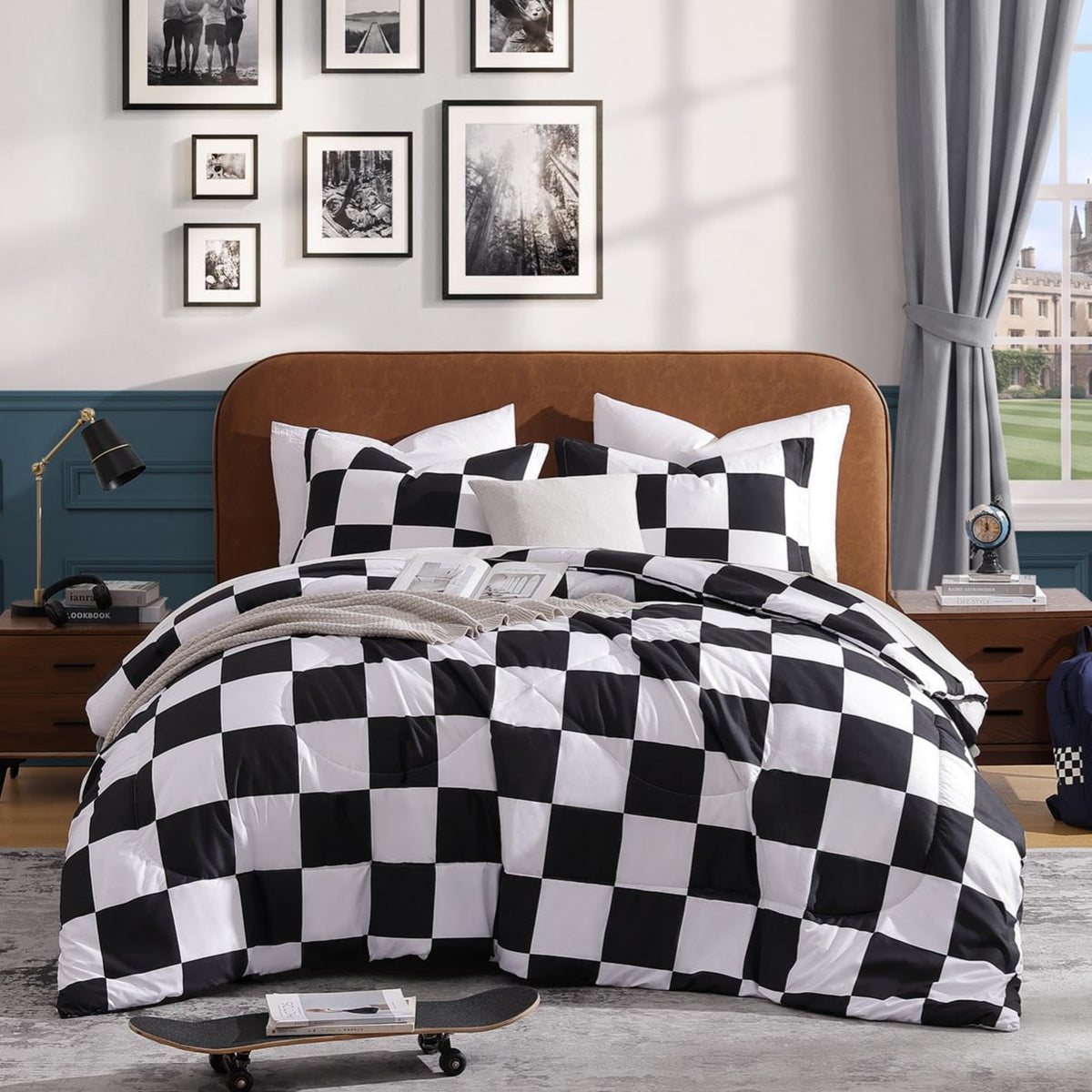 Andency Checkered Comforter Full, Black and White Gingham Plaid Bedding Set
