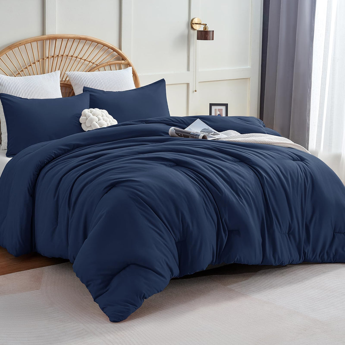 CozyLux Queen Comforter Set, 3 Pieces Down Alternative Bedding, Black