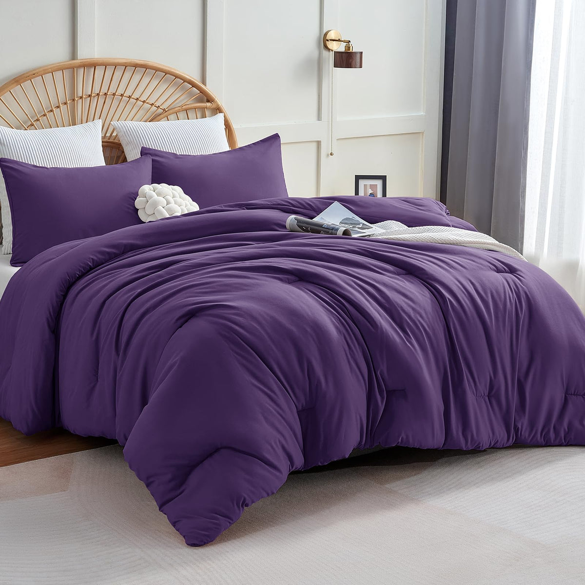 CozyLux Queen Comforter Set, 3 Pieces Down Alternative Bedding, Black