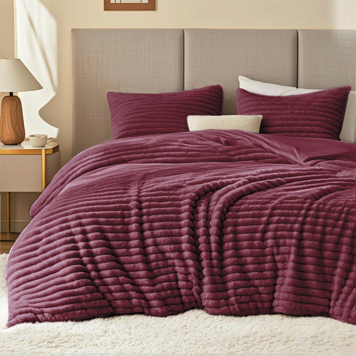EXQ Home Fluffy Comforter Set Queen Size,3 Pieces Bed Set,Black