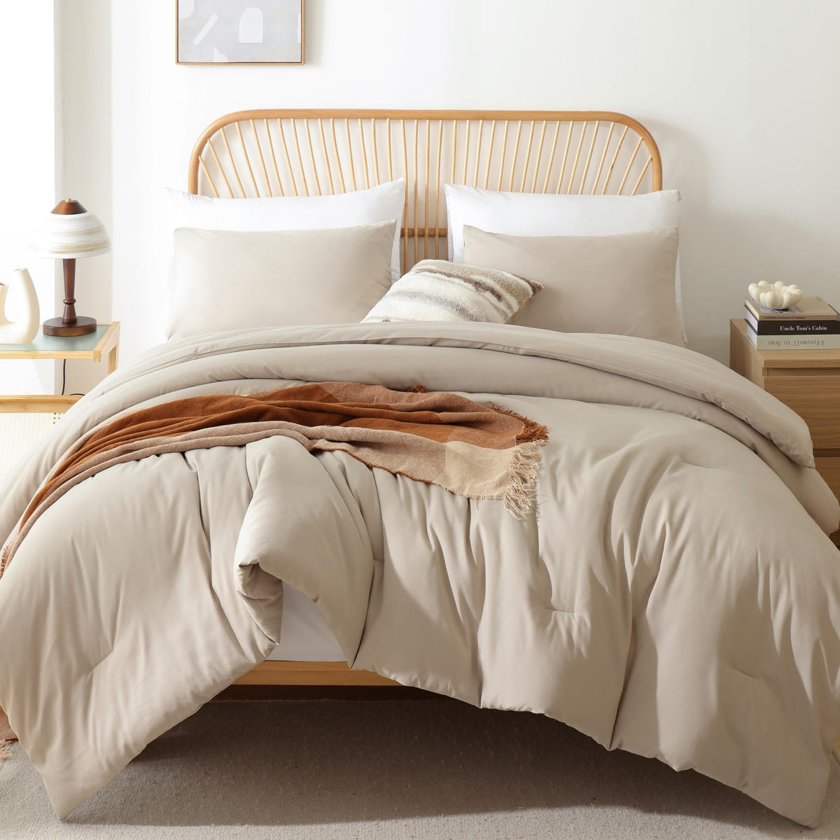 ROSGONIA Queen Comforter Set Olive Green, 3pcs Bedding Sets Queen (1 Boho Olive Comforter & 2 Pillowcases), All Season Lightweight Blanket Quilt