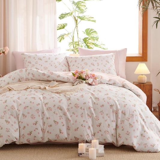 Floral Comforter Set Full Size Pink Bedding Sets for All Season