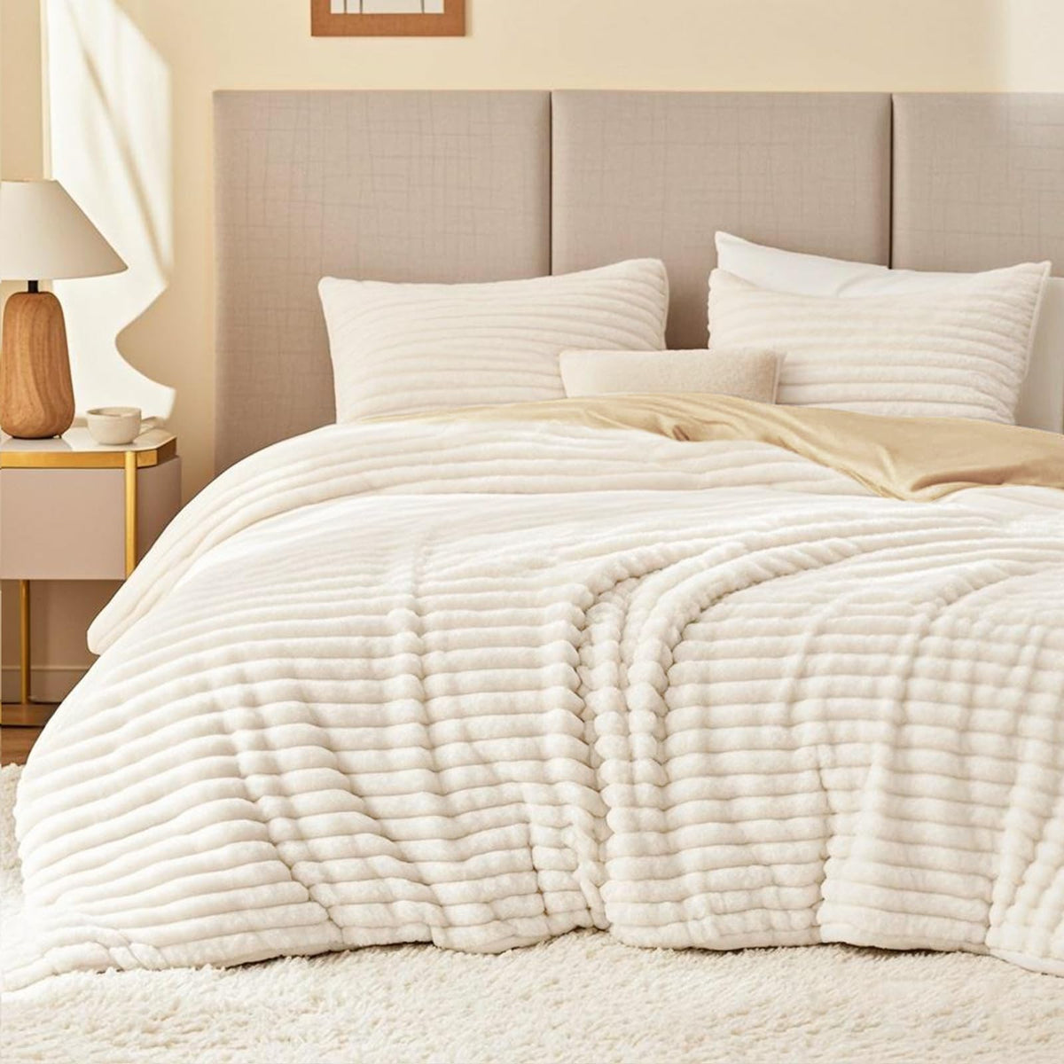 EXQ Home Fluffy Comforter Set Queen Size,3 Pieces Bed Set,Black