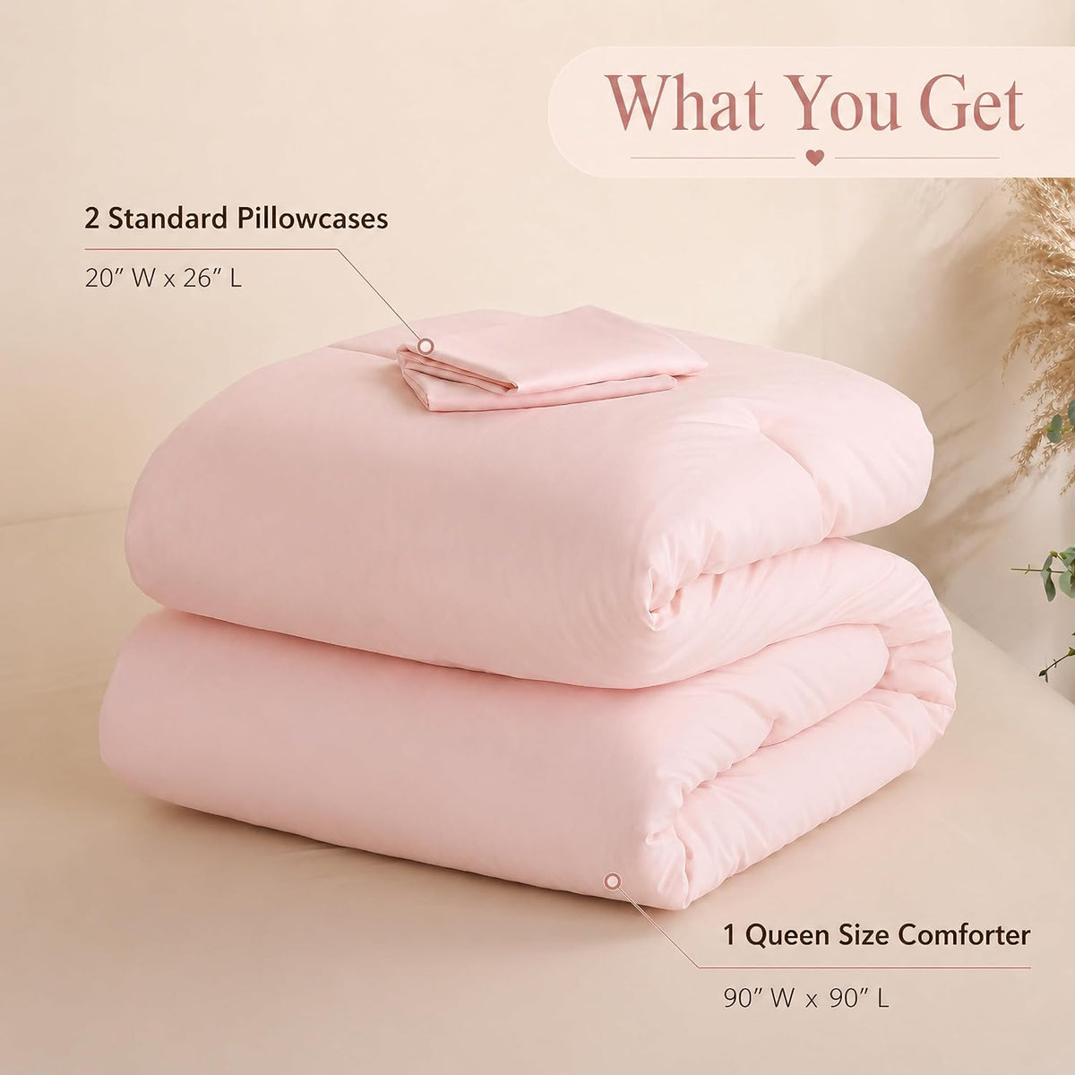weigelia Pink Comforter Set Queen Size, All Season Lightweight Bedding Set