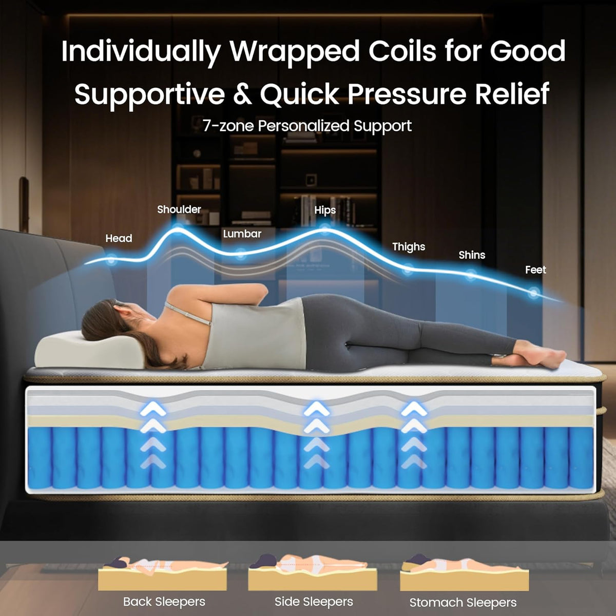 LETMOON King Mattress 16 Inch, Hotel-Level Luxury Hybrid Mattress King Size Bed in a Box, Cooling Gel Memory Foam & 7-Zone Support Pocket Springs, Relieve Back & Hip Pain, Fiberglass-Free, CertiPUR-US