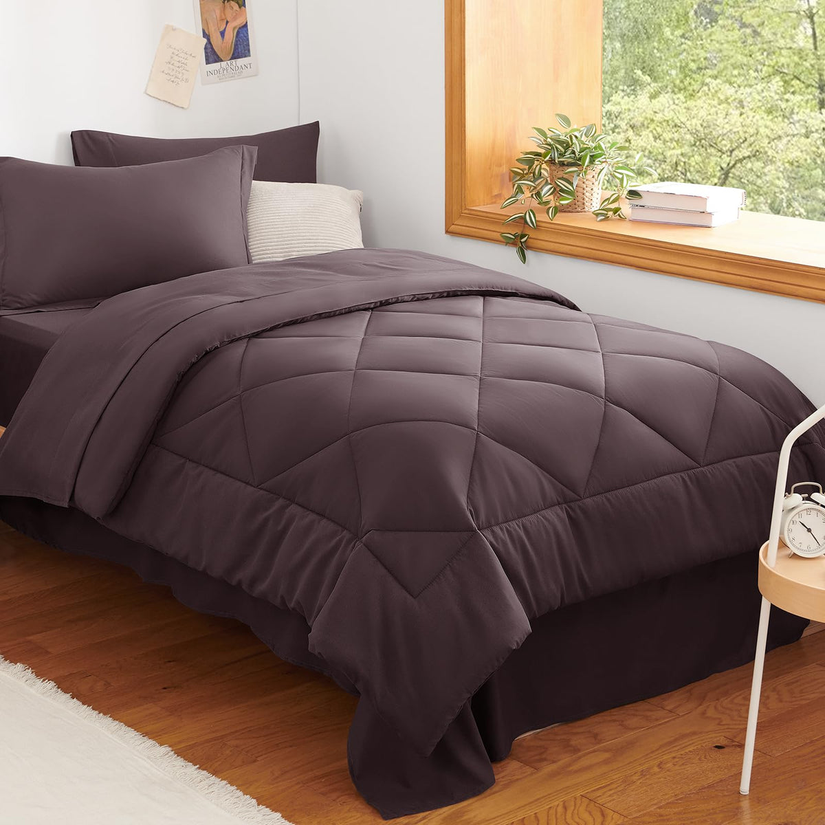 CozyLux Queen Comforter Set 88"x88" Dark Grey - 7 Piece Bed in a Bag