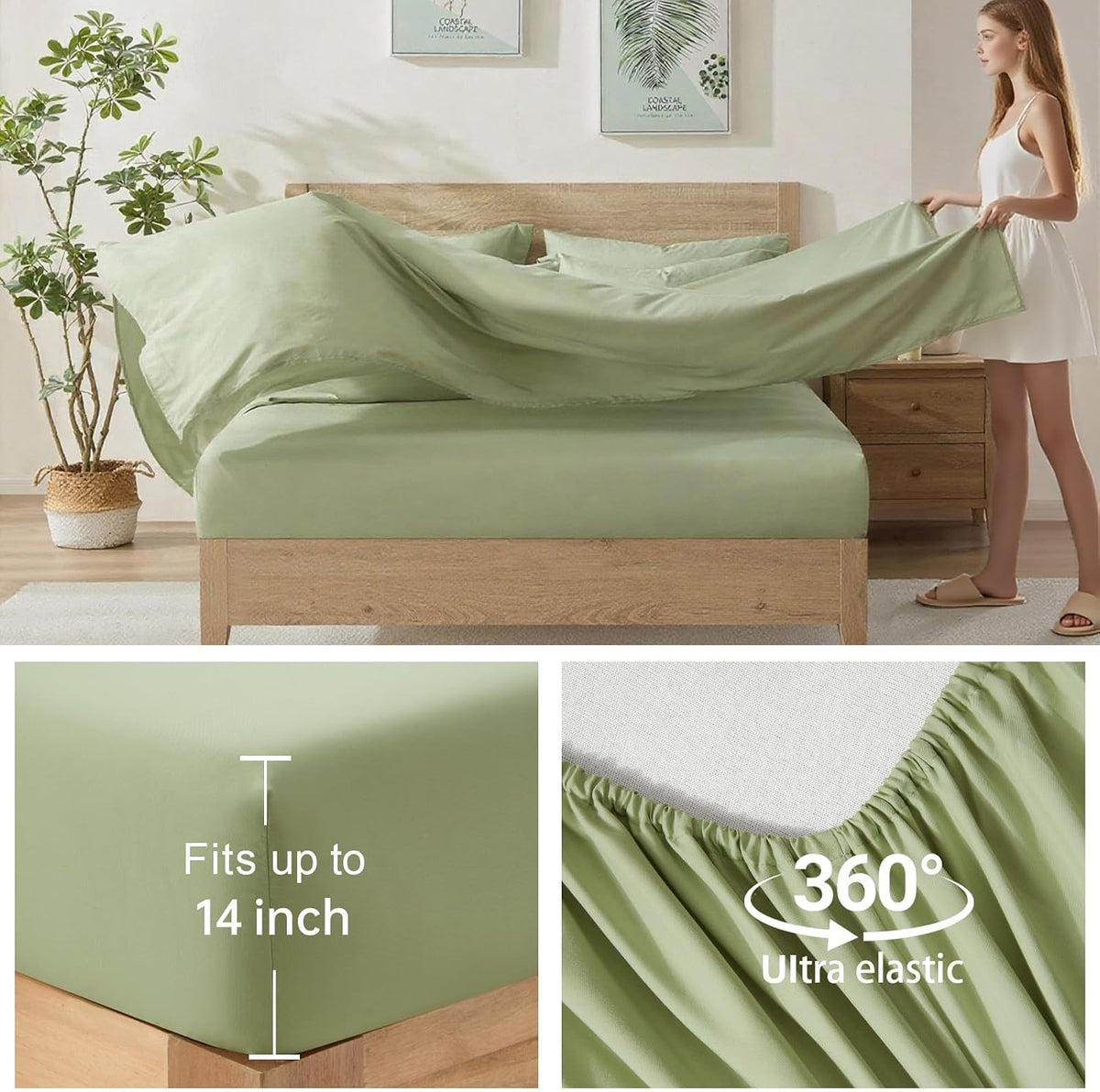 Homelike Moment King Size Comforter Set - 7 Piece Sage Green Bed in a Bag