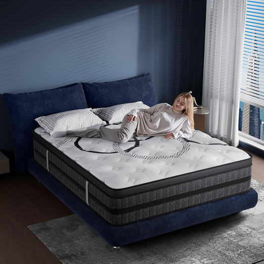 King Size Mattress, 14 Inch Hybrid King Mattress in a Box, Medium Firm, Memory Foam & Pocketed Springs, Pressure Relief, CertiPUR-US Certified& Fiberglass Free, Motion Isolation, 365-Night Trial