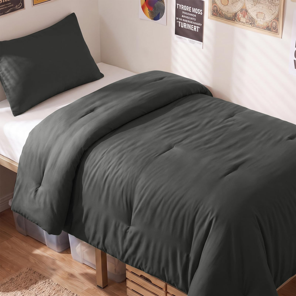 CozyLux Queen Comforter Set, 3 Pieces Down Alternative Bedding, Black
