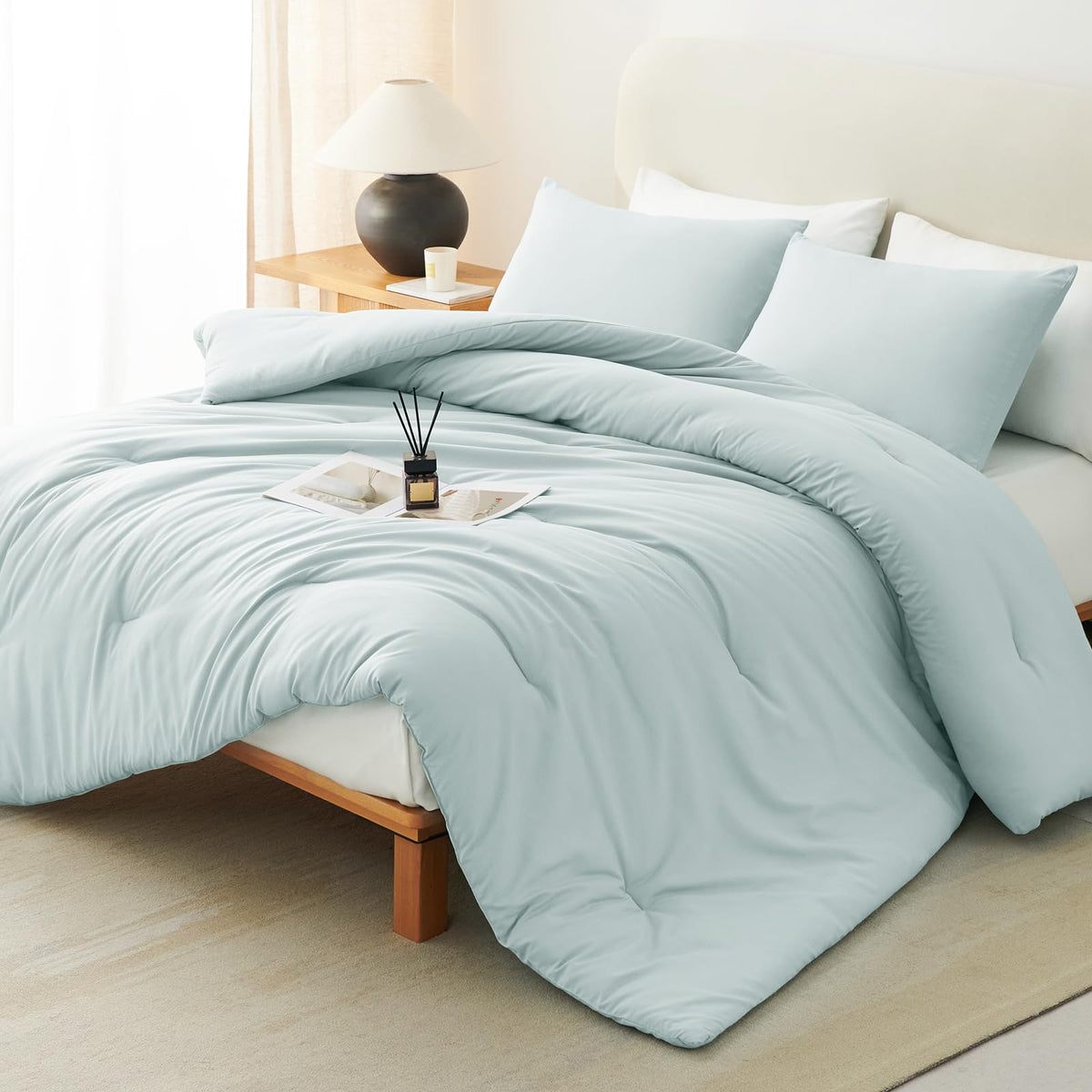 CozyLux Queen Comforter Set, 3 Pieces Down Alternative Bedding, Black