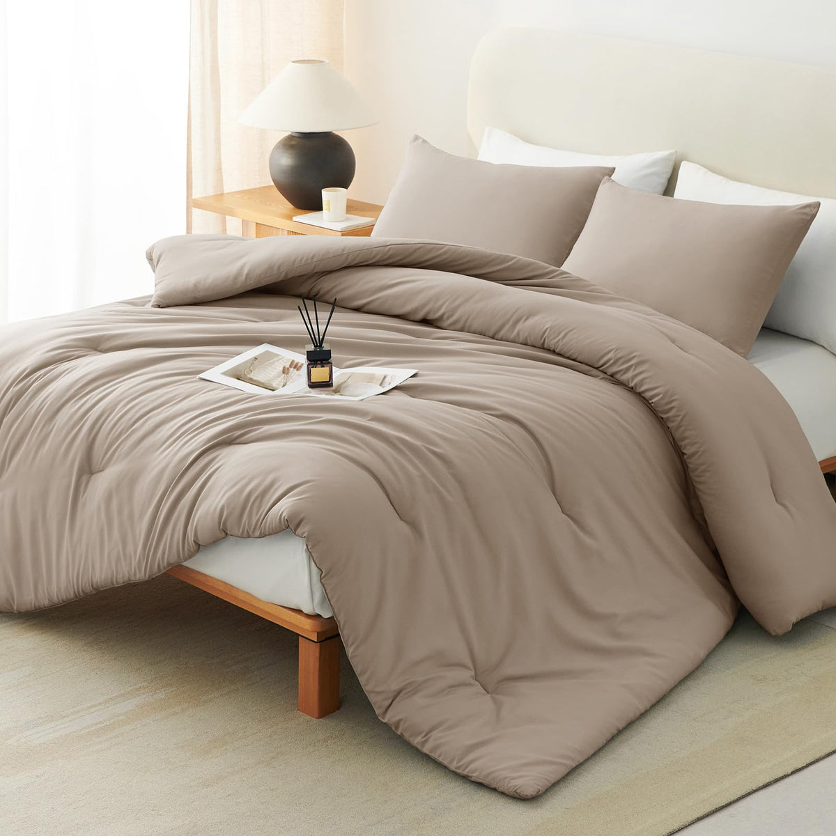 CozyLux Queen Comforter Set, 3 Pieces Down Alternative Bedding, Black