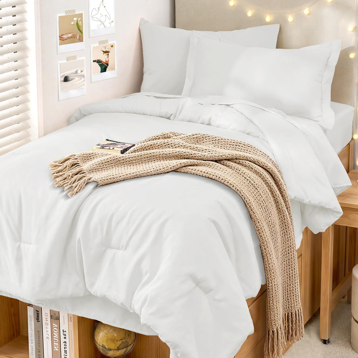 MUXHOMO 7 Pieces California King Comforter Set, Soft Bed in a Bag Cal King Size, All Season Bedding Set with Comforter, Flat Sheet, Fitted Sheet, Pillowcases & Shams, Beige