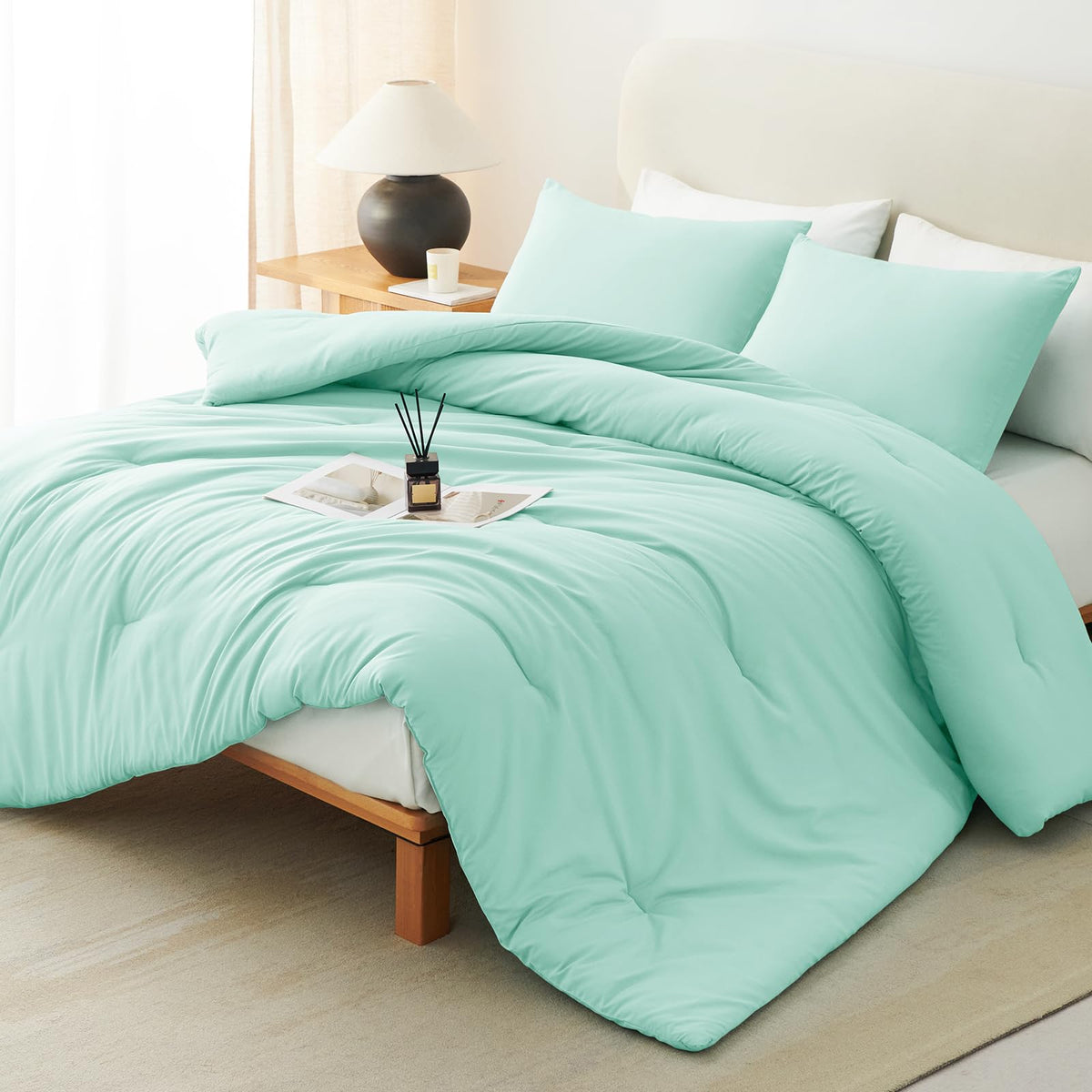 CozyLux Queen Comforter Set, 3 Pieces Down Alternative Bedding, Black