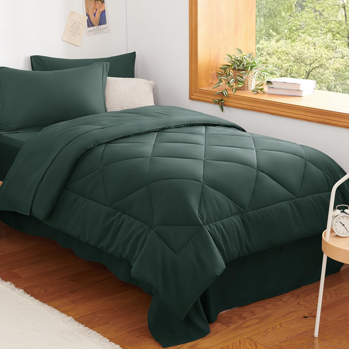 CozyLux Queen Comforter Set 88"x88" Dark Grey - 7 Piece Bed in a Bag