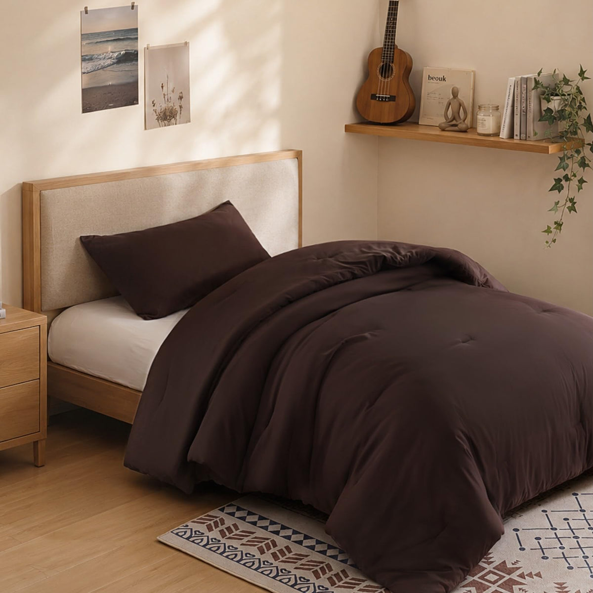 ROSGONIA Queen Comforter Set Olive Green, 3pcs Bedding Sets Queen (1 Boho Olive Comforter & 2 Pillowcases), All Season Lightweight Blanket Quilt