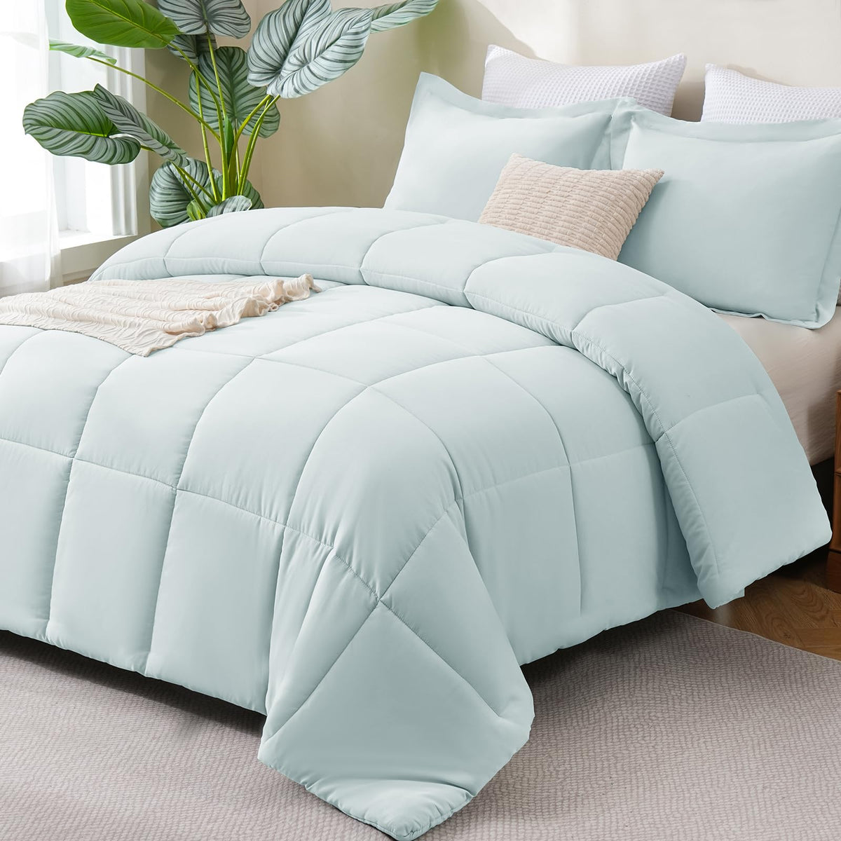 CozyLux Queen Comforter Set, 3-Piece Box-Stitched, Black