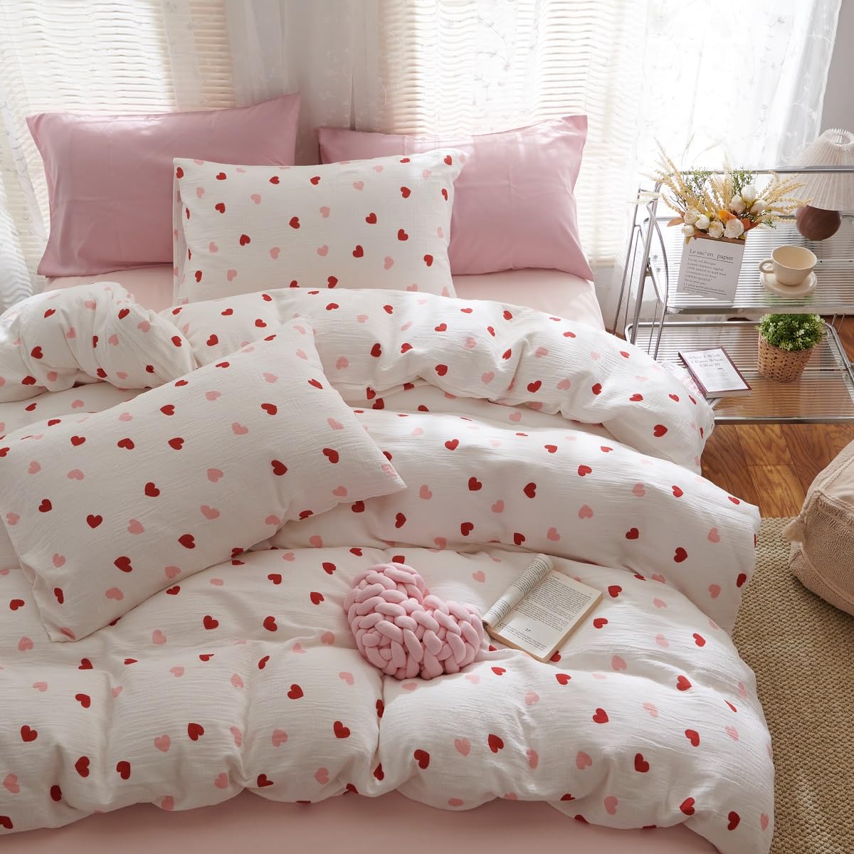Floral Comforter Set Full Size Pink Bedding Sets for All Season
