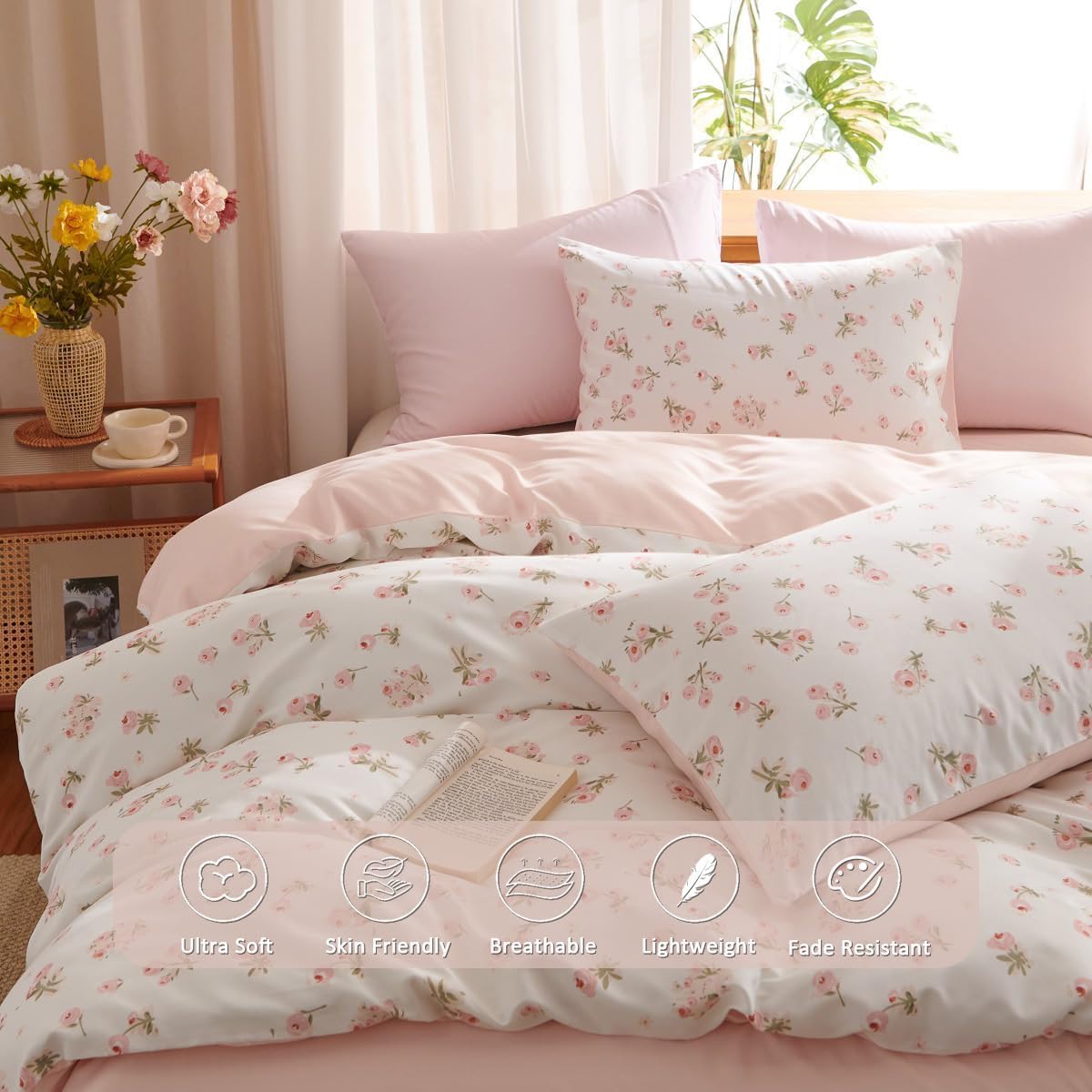 Floral Comforter Set Full Size Pink Bedding Sets for All Season