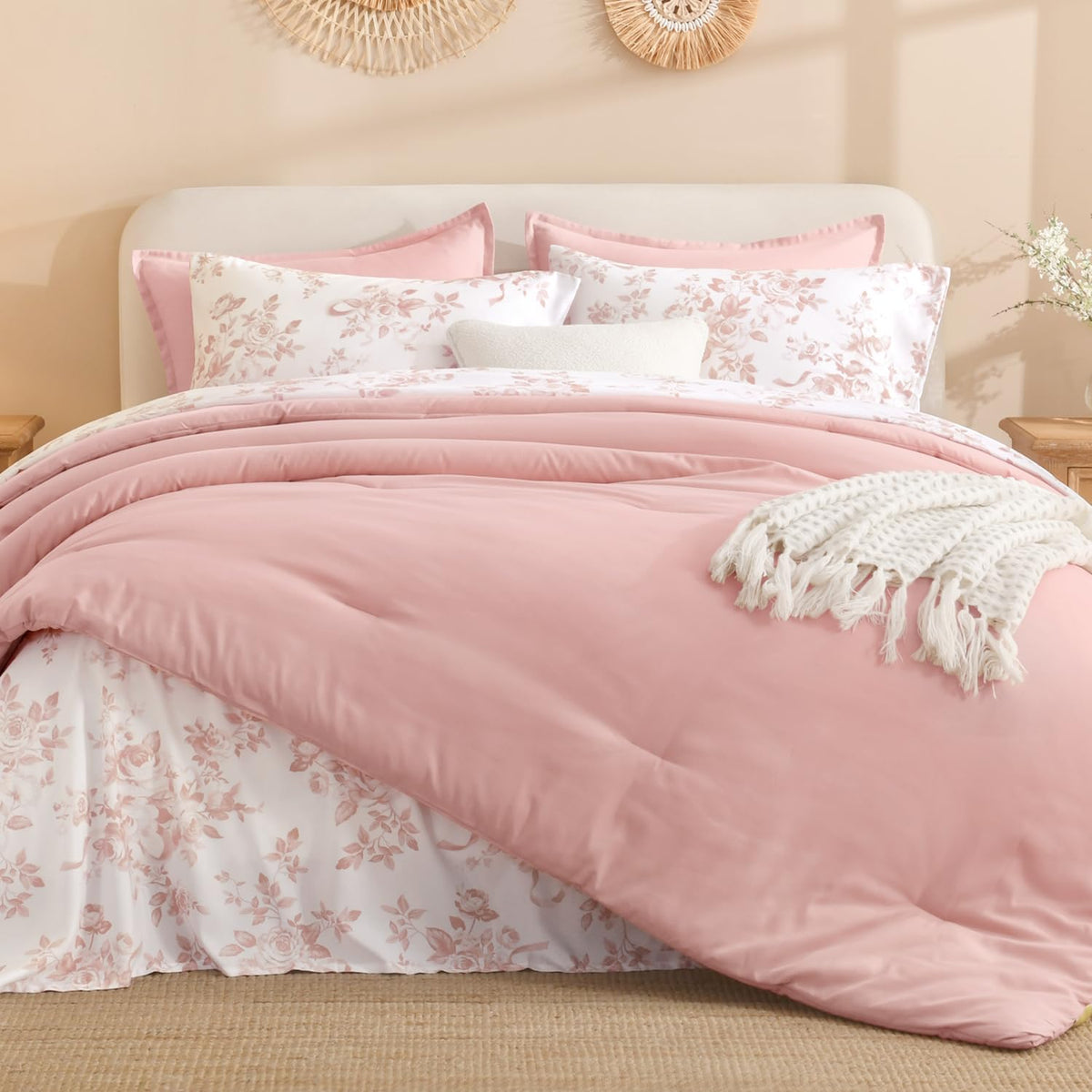 Litanika Floral Queen Comforter Set, 7 Peices Olive Green Bed in a Bag