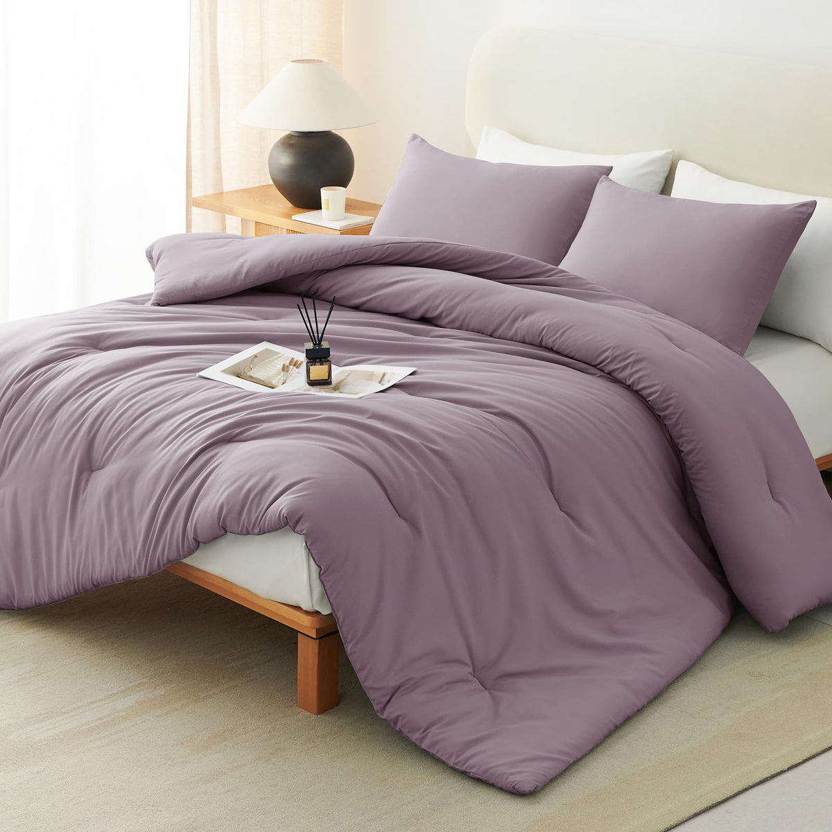 CozyLux Queen Comforter Set, 3 Pieces Down Alternative Bedding, Black