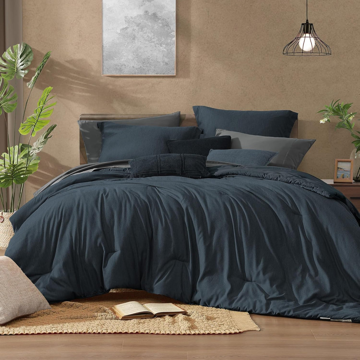 Monbix Queen Comforter Set 7 Pieces Cationic Green Bed in a Bag