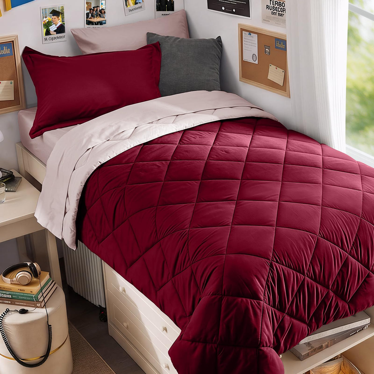 MUXHOMO 7 Pieces Queen Comforter Set, Reversible Bed in a Bag Queen Size, All Season Bedding Set with Comforter, Flat Sheet, Fitted Sheet, Pillowcases & Shams, Red & Black