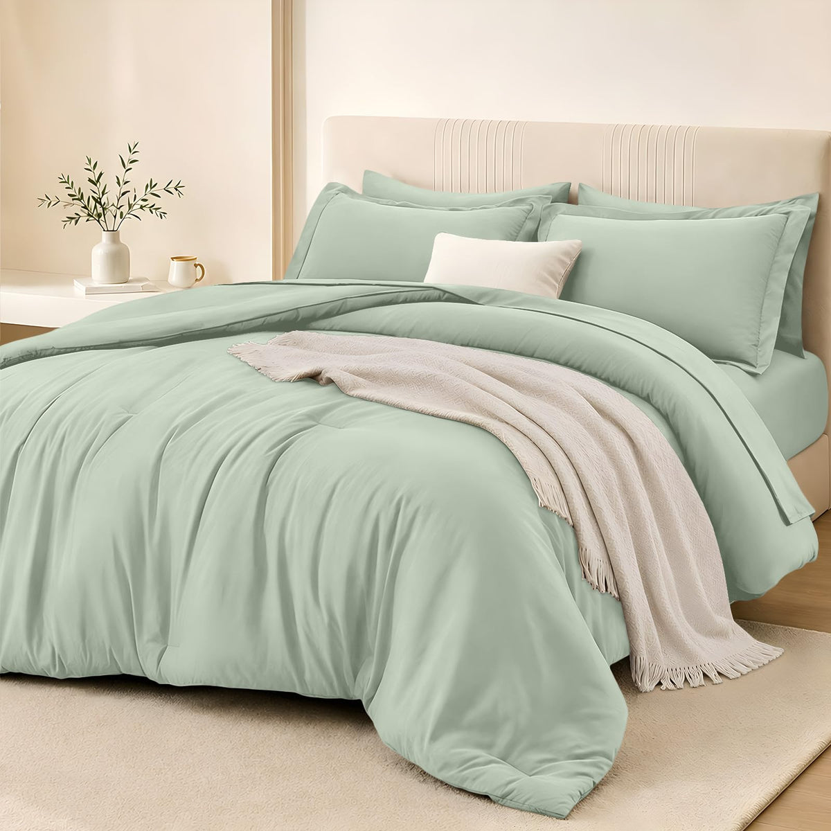 FUANNA Brown Queen Comforter Set 7 Pieces, Bed in a Bag Soft Bedding Sets