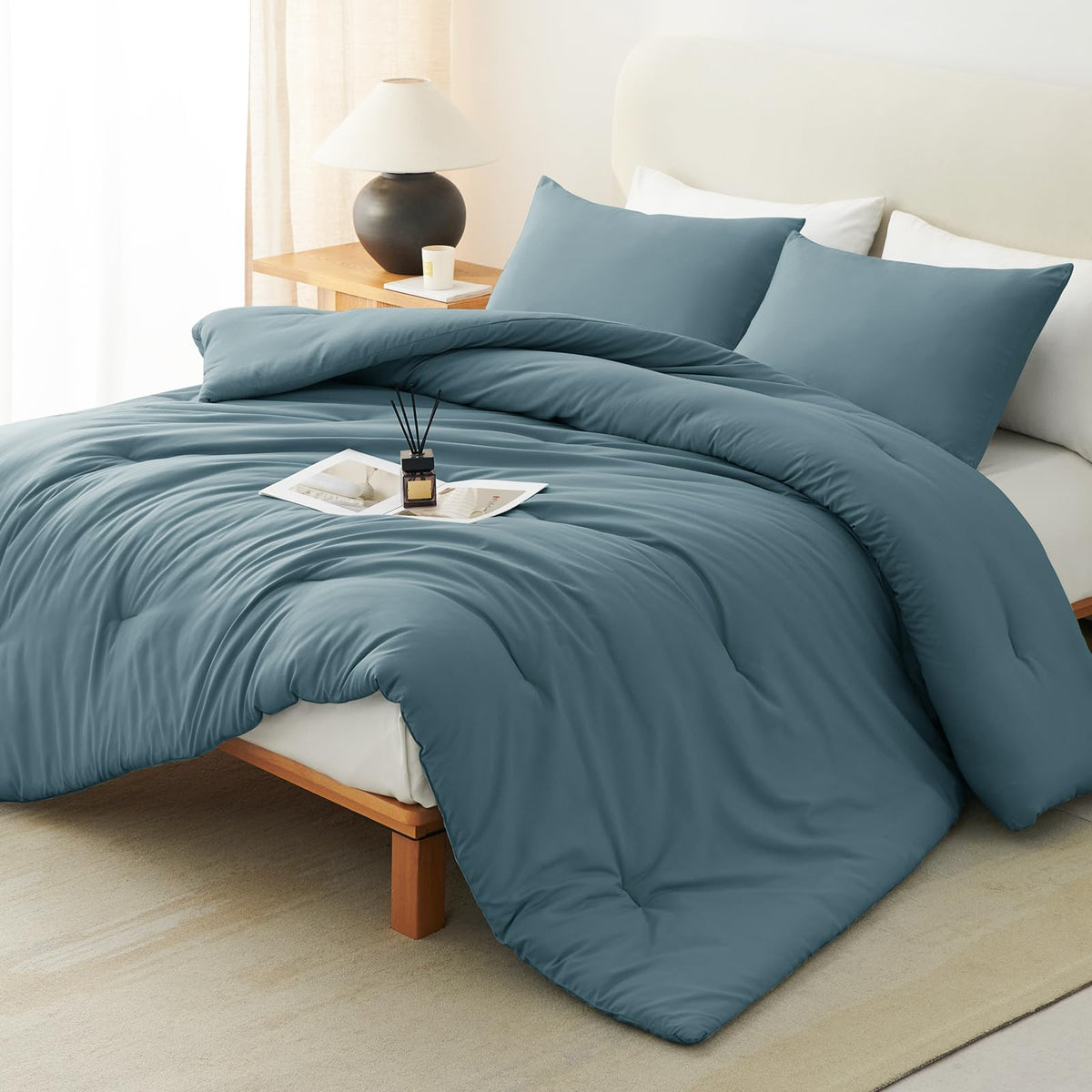 CozyLux Queen Comforter Set, 3 Pieces Down Alternative Bedding, Black