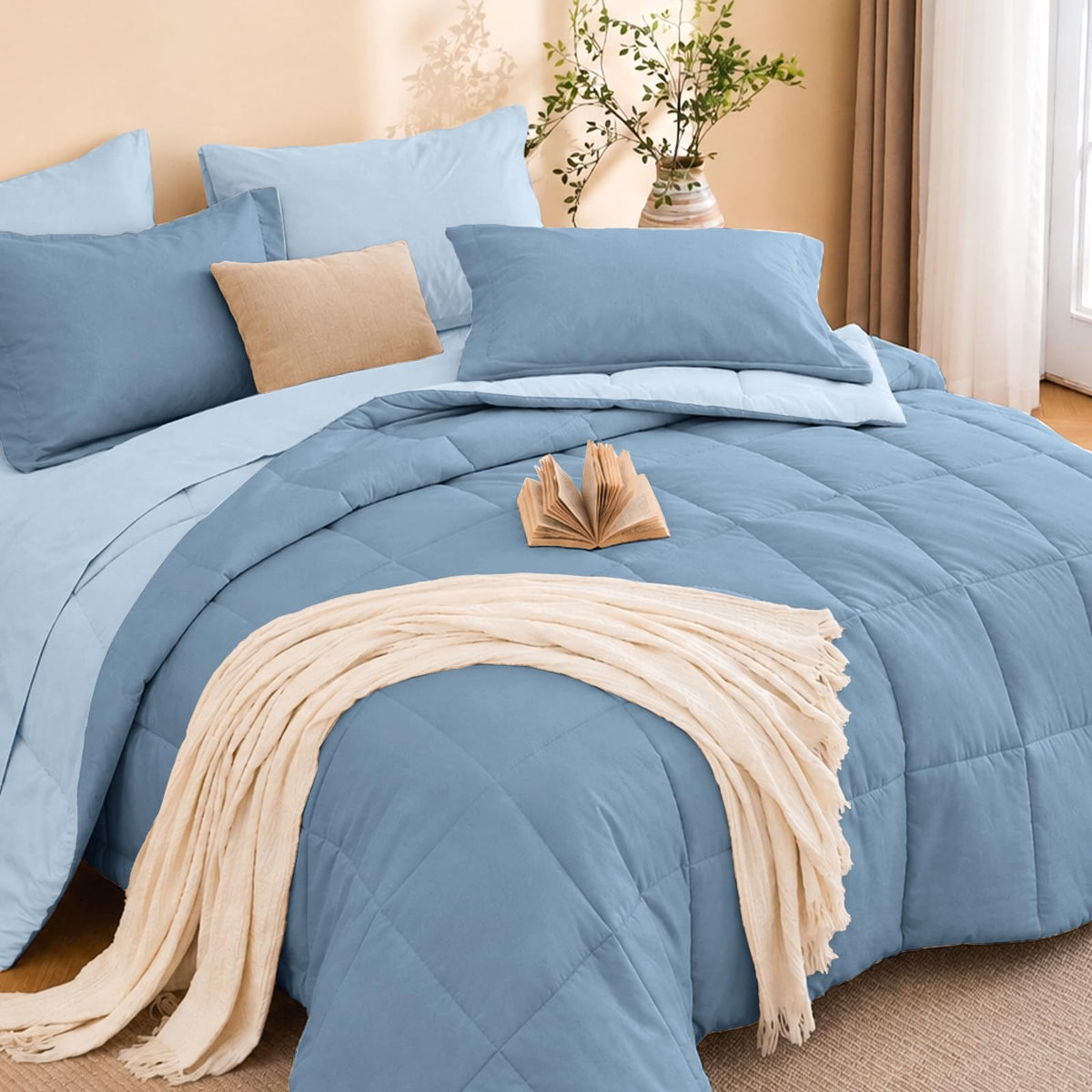 MUXHOMO Queen Comforter Set with Sheets Brown - 7 Pieces Bed in a Bag