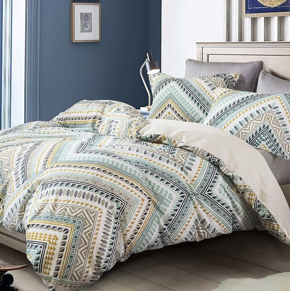 SLEEPBELLA Comforter Queen Size, 600 Thread Count Cotton Brown Branches and Blue Flowers Off-White Comforter Sets, Down Alternative Bedding Set 3Pcs(Queen, Off-White Botanical)