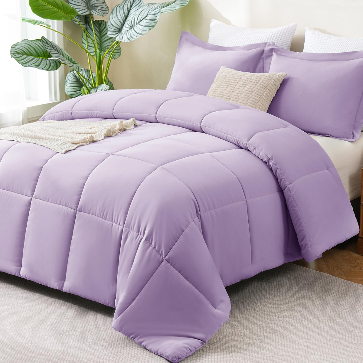 CozyLux Queen Comforter Set, 3-Piece Box-Stitched, Black