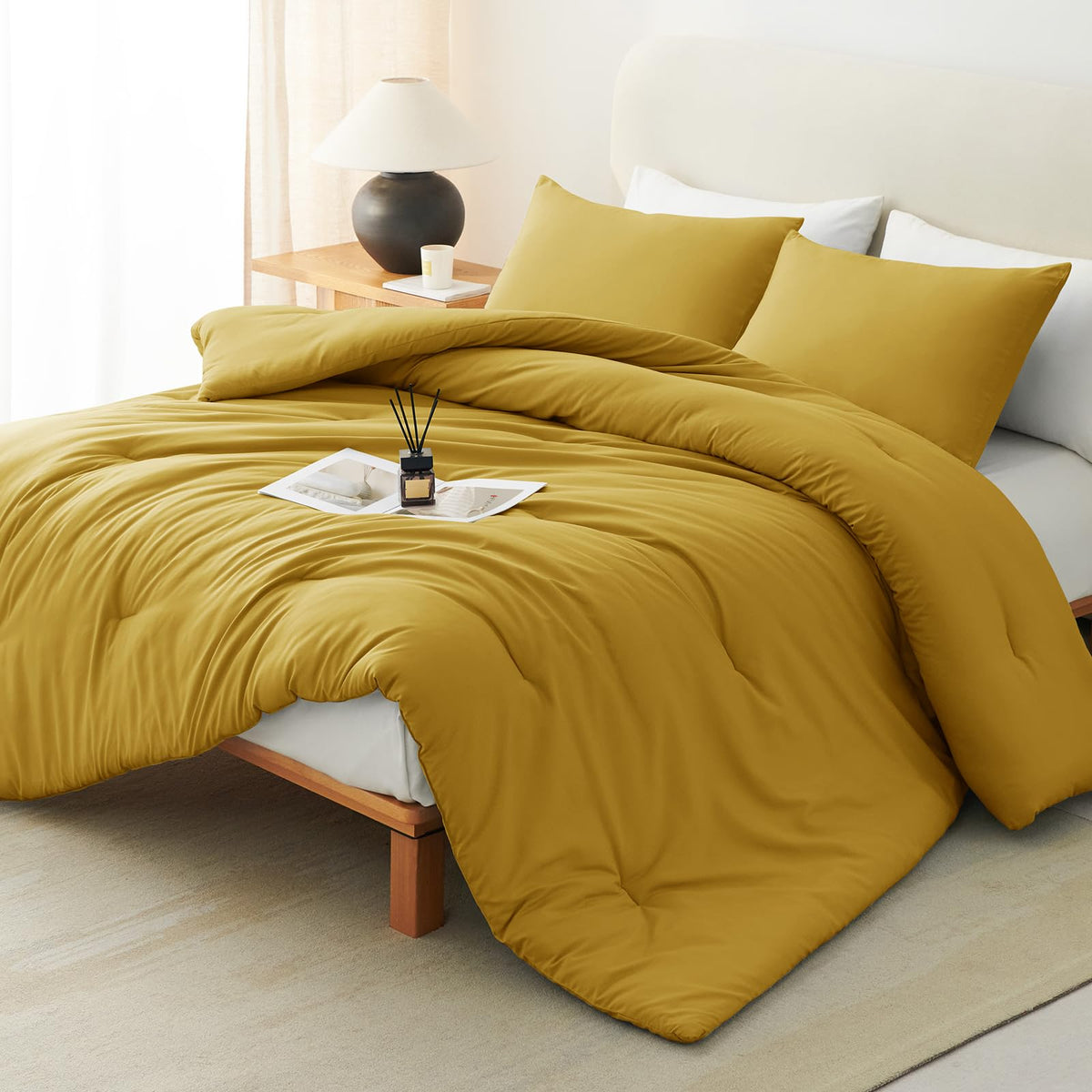 CozyLux Queen Comforter Set, 3 Pieces Down Alternative Bedding, Black
