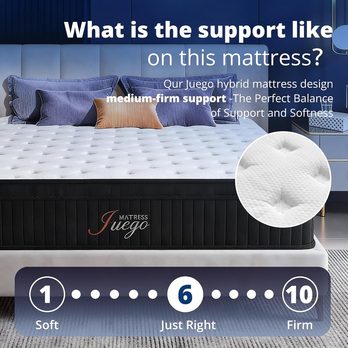 Juego 14 Inch Queen Mattress，Cooling Hybrid Mattress for All Sleepers
