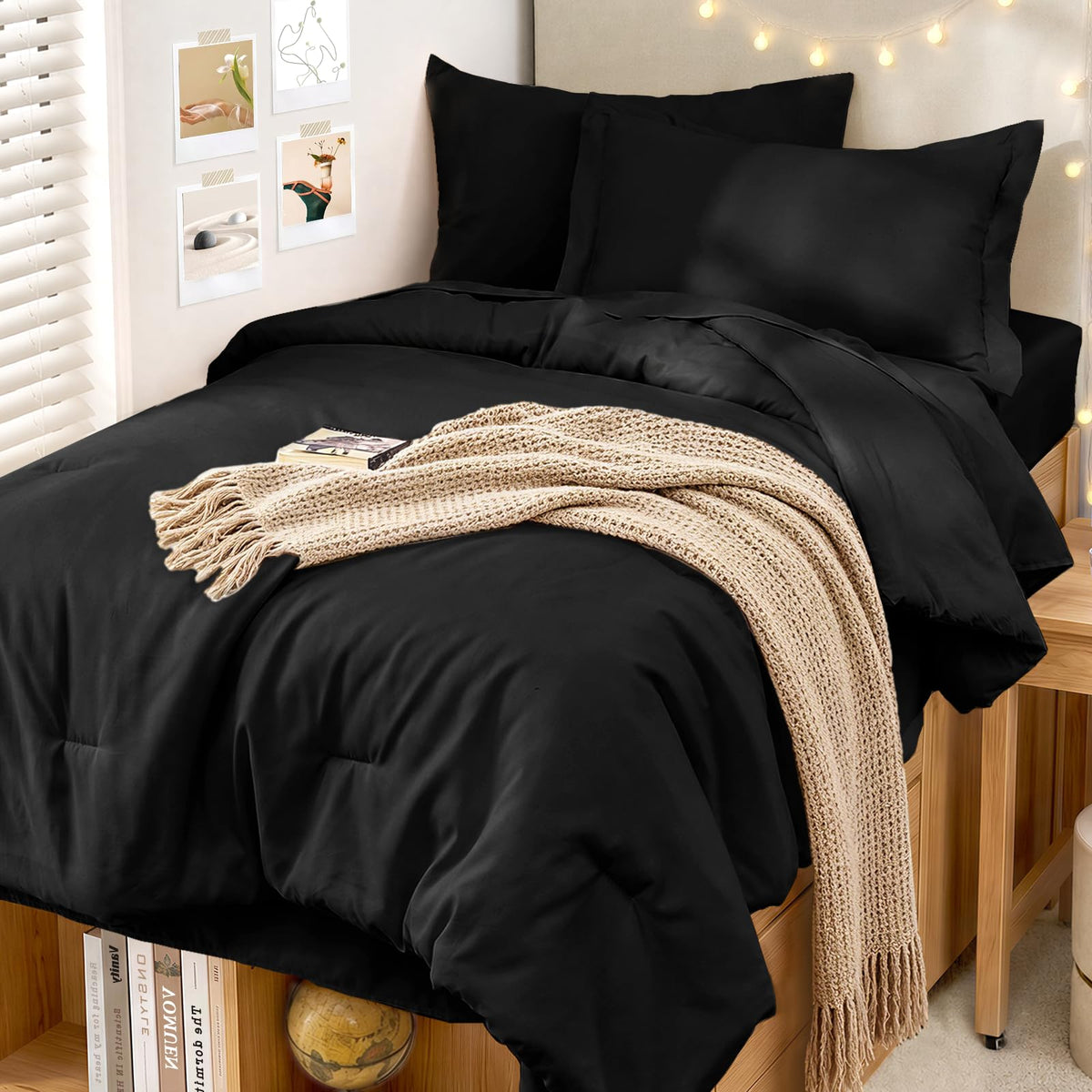 MUXHOMO 7 Pieces California King Comforter Set, Soft Bed in a Bag Cal King Size, All Season Bedding Set with Comforter, Flat Sheet, Fitted Sheet, Pillowcases & Shams, Beige