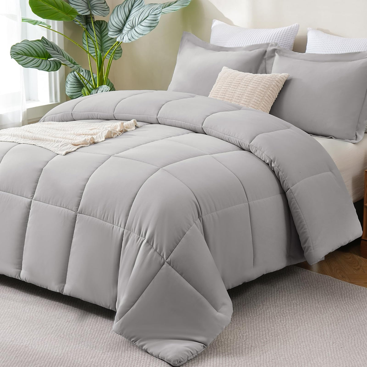 CozyLux Queen Comforter Set, 3-Piece Box-Stitched, Black