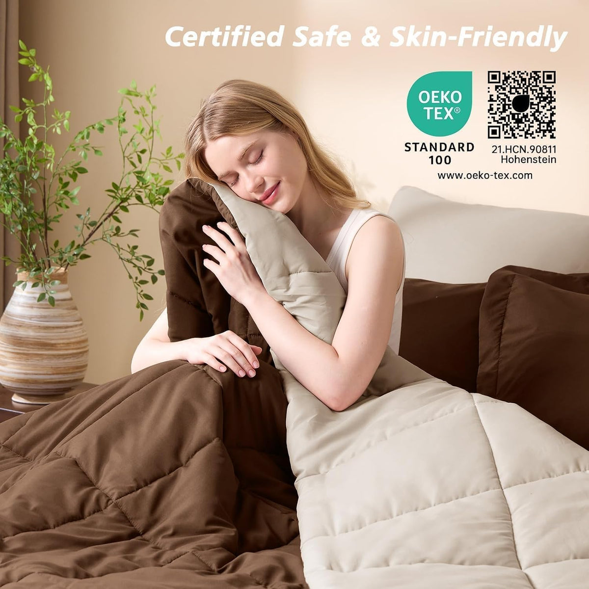 MUXHOMO Queen Comforter Set with Sheets Brown - 7 Pieces Bed in a Bag