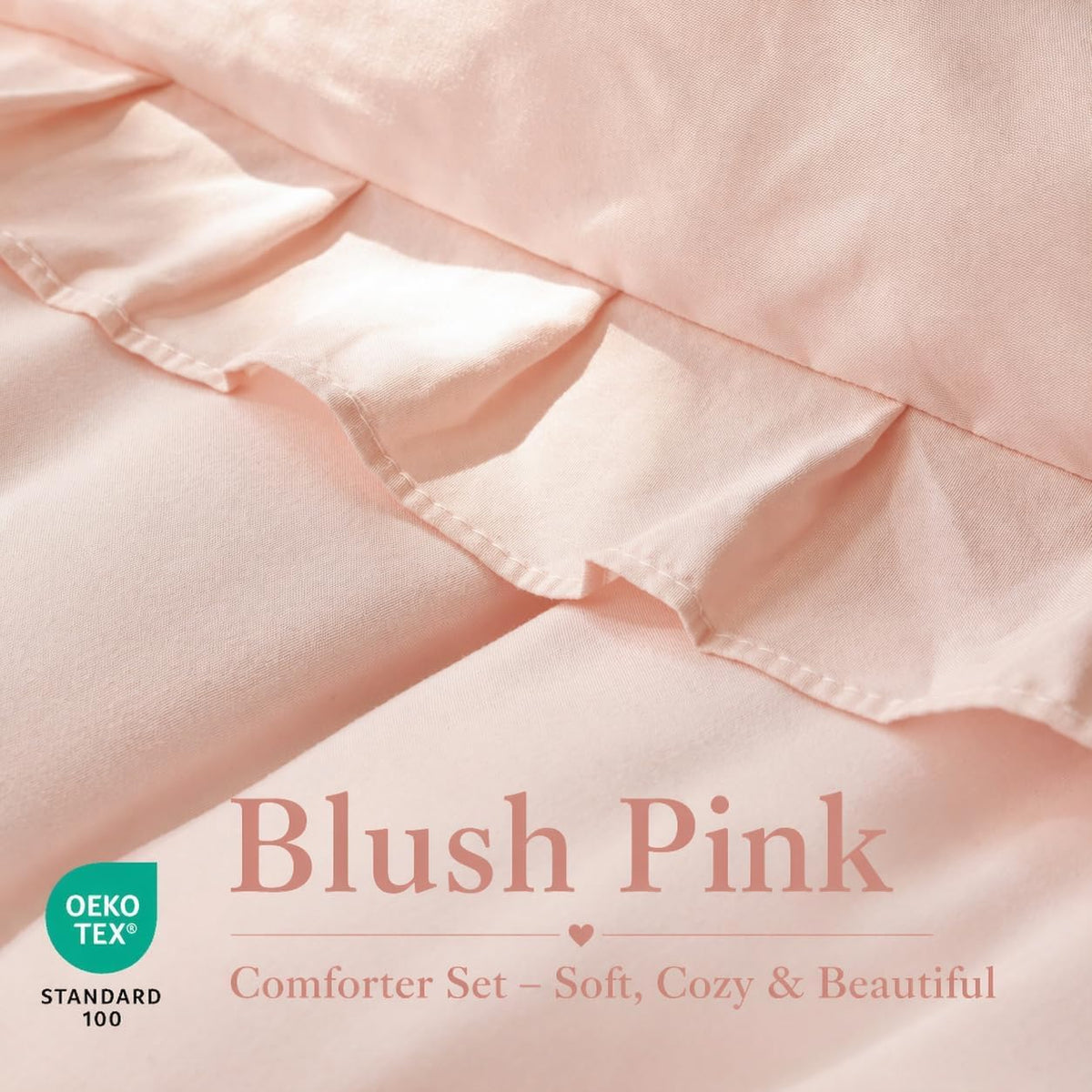 JANZAA Blush Pink Comforter Set Queen, Ruffle Soft Bedding