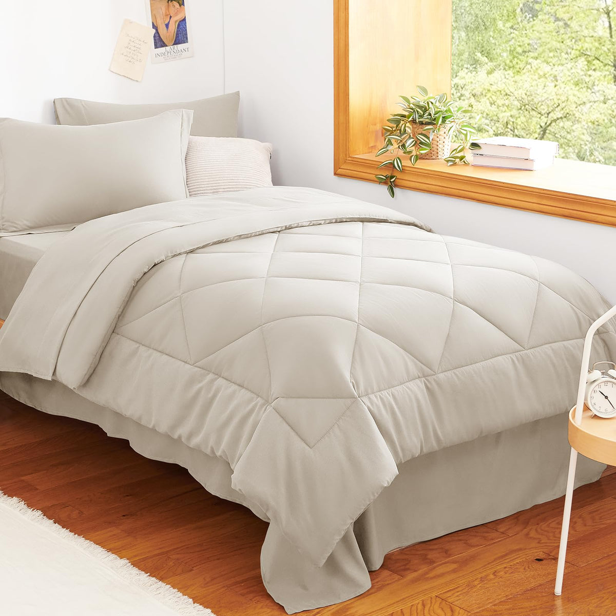 CozyLux Queen Comforter Set 88"x88" Dark Grey - 7 Piece Bed in a Bag