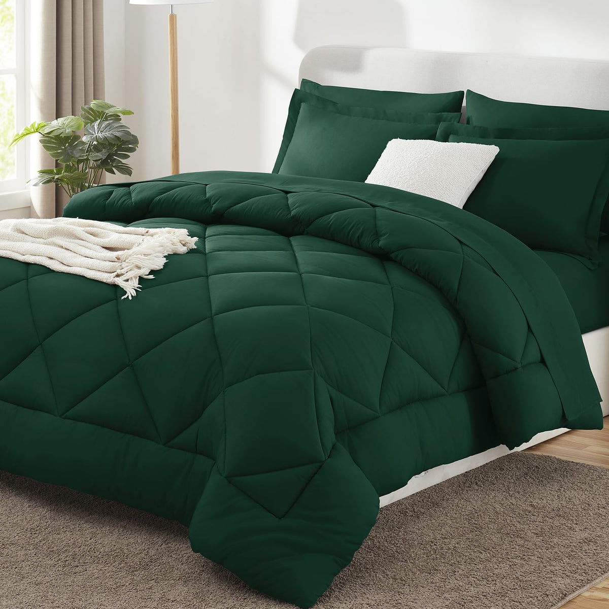 CozyLux Queen Comforter Set 88"x88" Dark Grey - 7 Piece Bed in a Bag