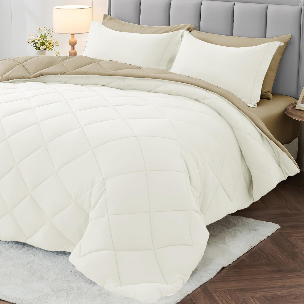 MUXHOMO 7 Pieces Queen Comforter Set, Reversible Bed in a Bag Queen Size, All Season Bedding Set with Comforter, Flat Sheet, Fitted Sheet, Pillowcases & Shams, Red & Black